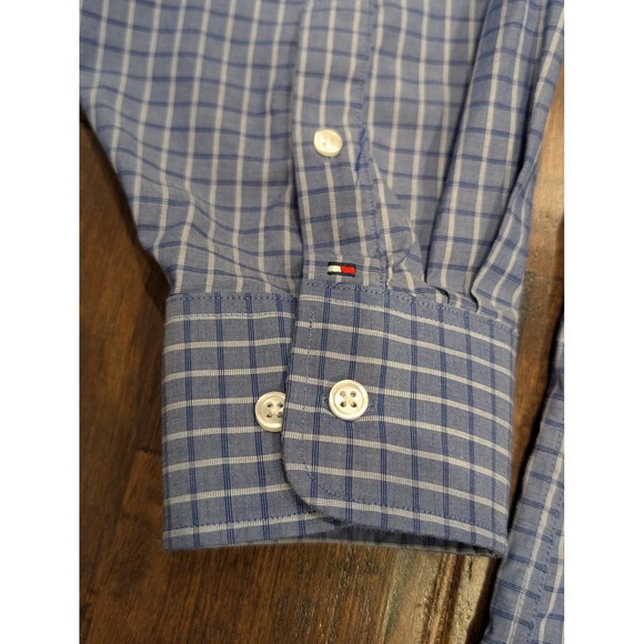 Tommy Hilfiger Shirt Mens Extra Large Blue Plaid Stretch Button Up Wrinkle Free - Picture 4 of 10